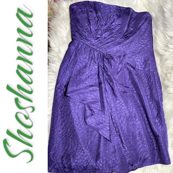 NWT SHOSHANNA 100% Silk Strapless Purple Snakeprint Mini Dress, Size 8 - Picture 2 of 13